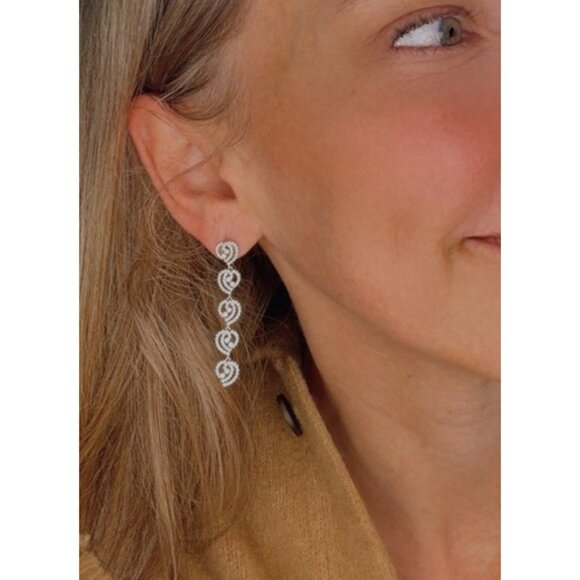 Tiffany & Co. Diamond Enchant Heart Drop Earrings Platinum 1.75" 10g RARE - Picture 3 of 8